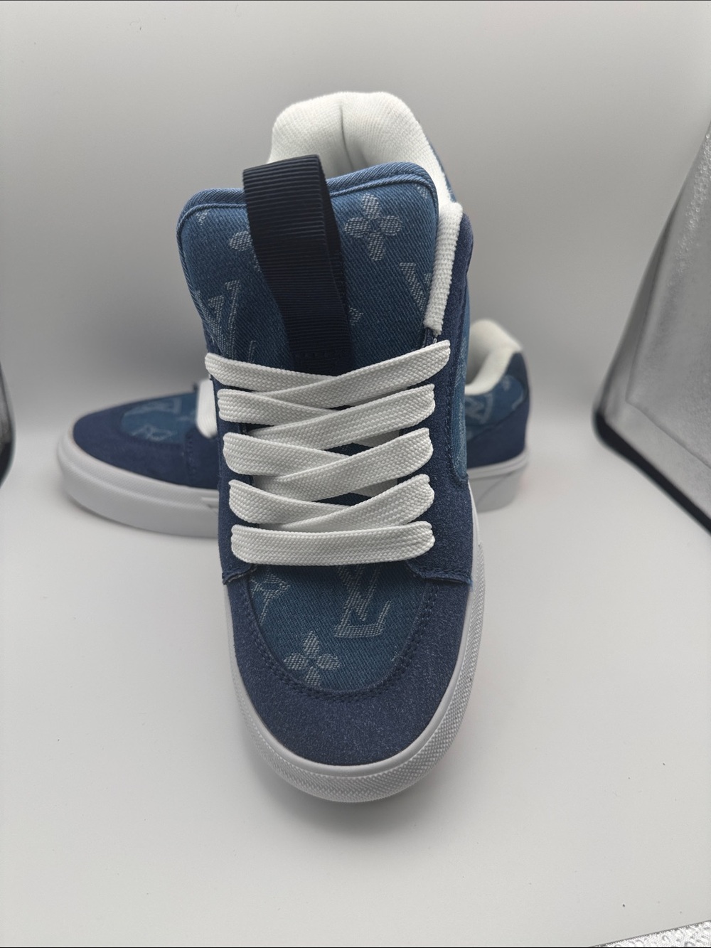 Vans Denim-Look High-Top Sneakers - Blue & White